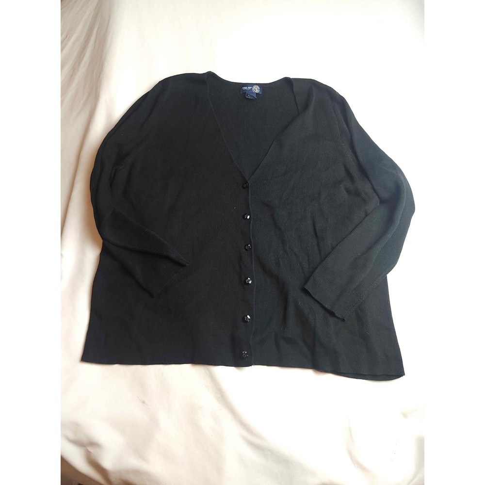 Venezia Jeans Black Button Up Cardigan Sweater Size 22/24 V Neck Knit Womens